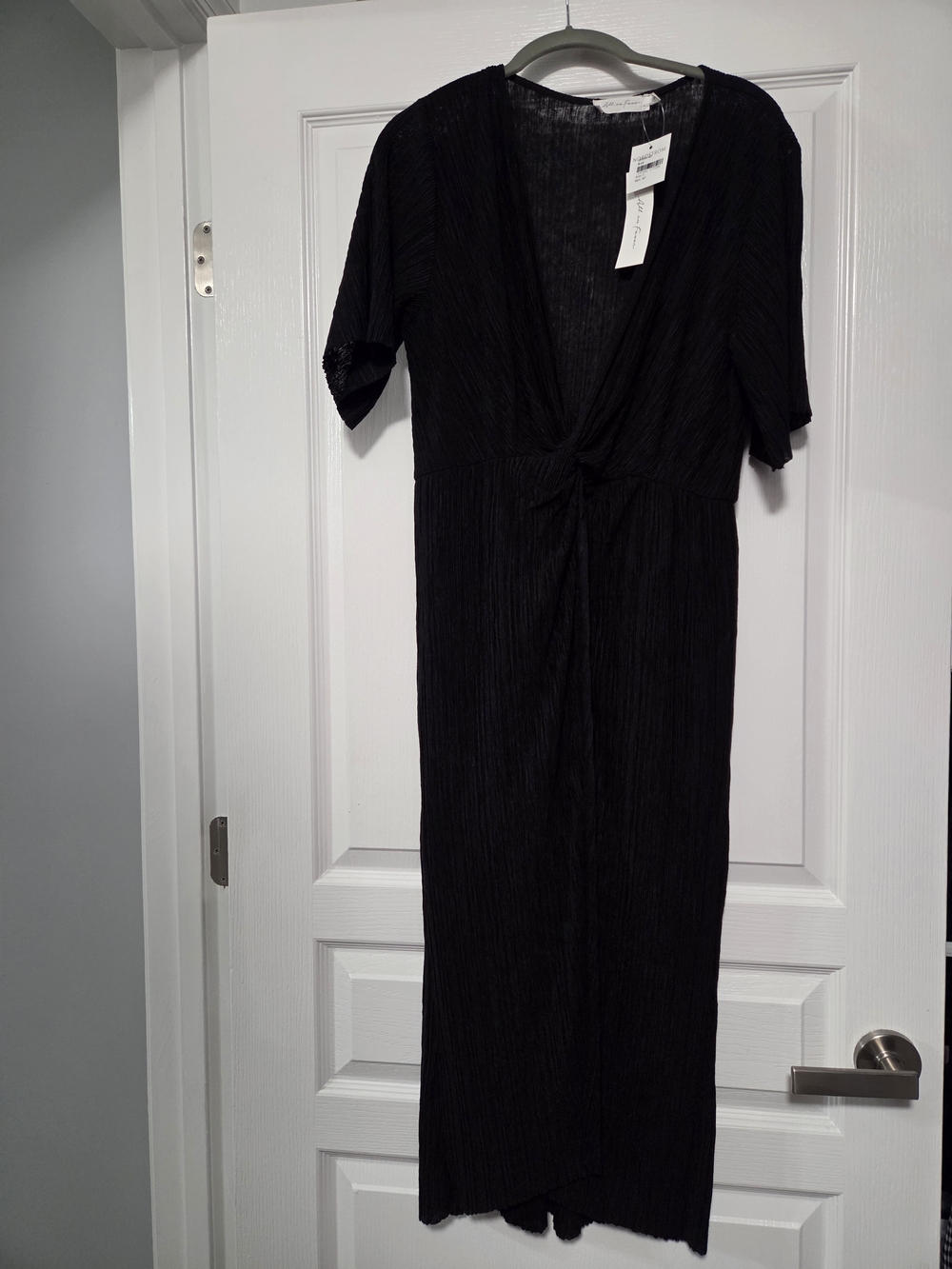 All in Favor Black Twist-Front Midi Dress